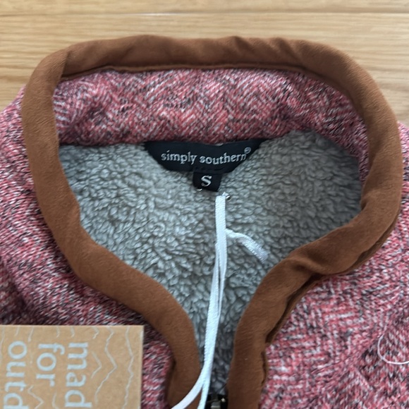 Simply Southern Women's Pink Brown Trimmed Outerwear Vest Small New Puffer - Picture 6 of 7